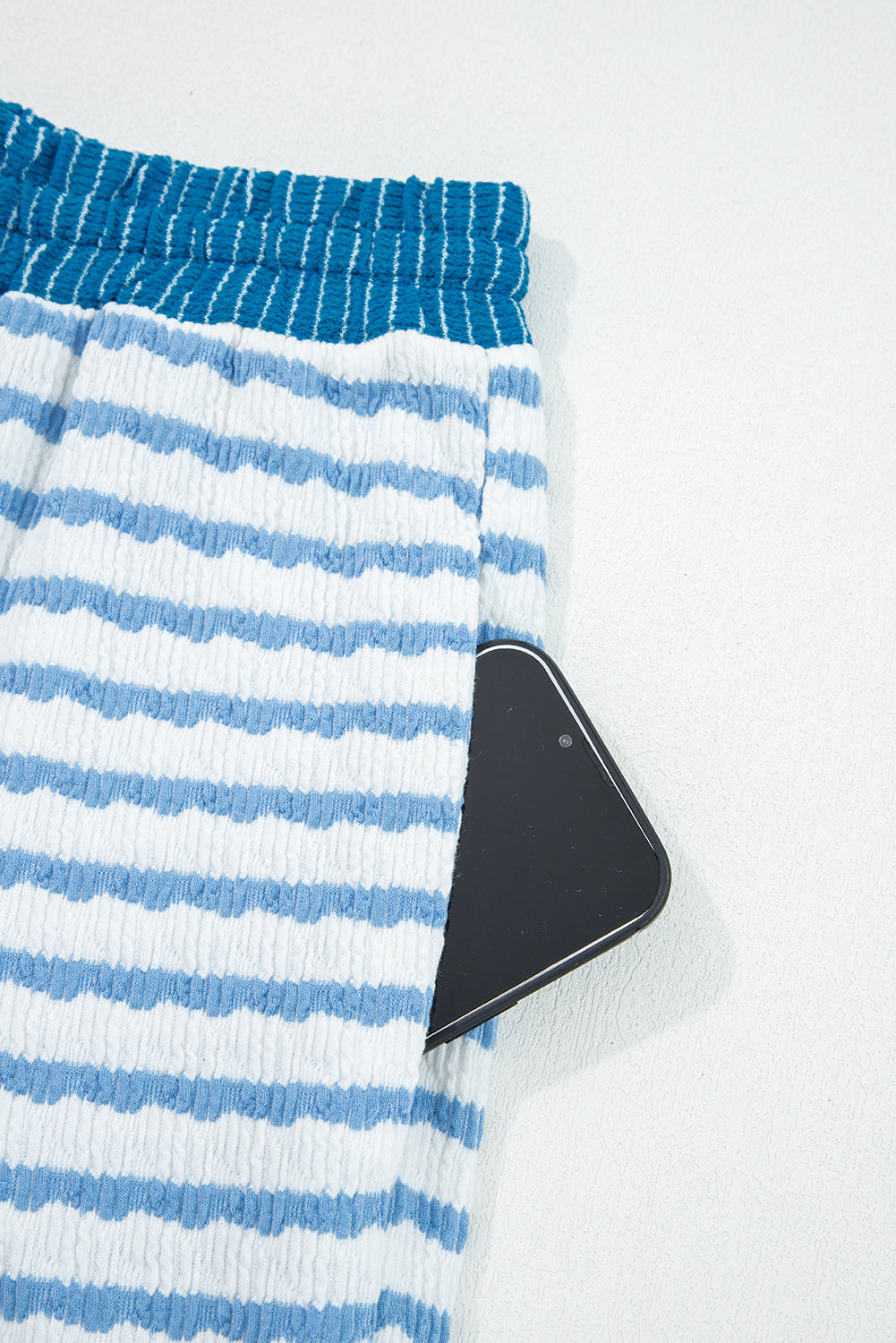 White Stripe Collared Pullover Top and Drawstring Pant Set