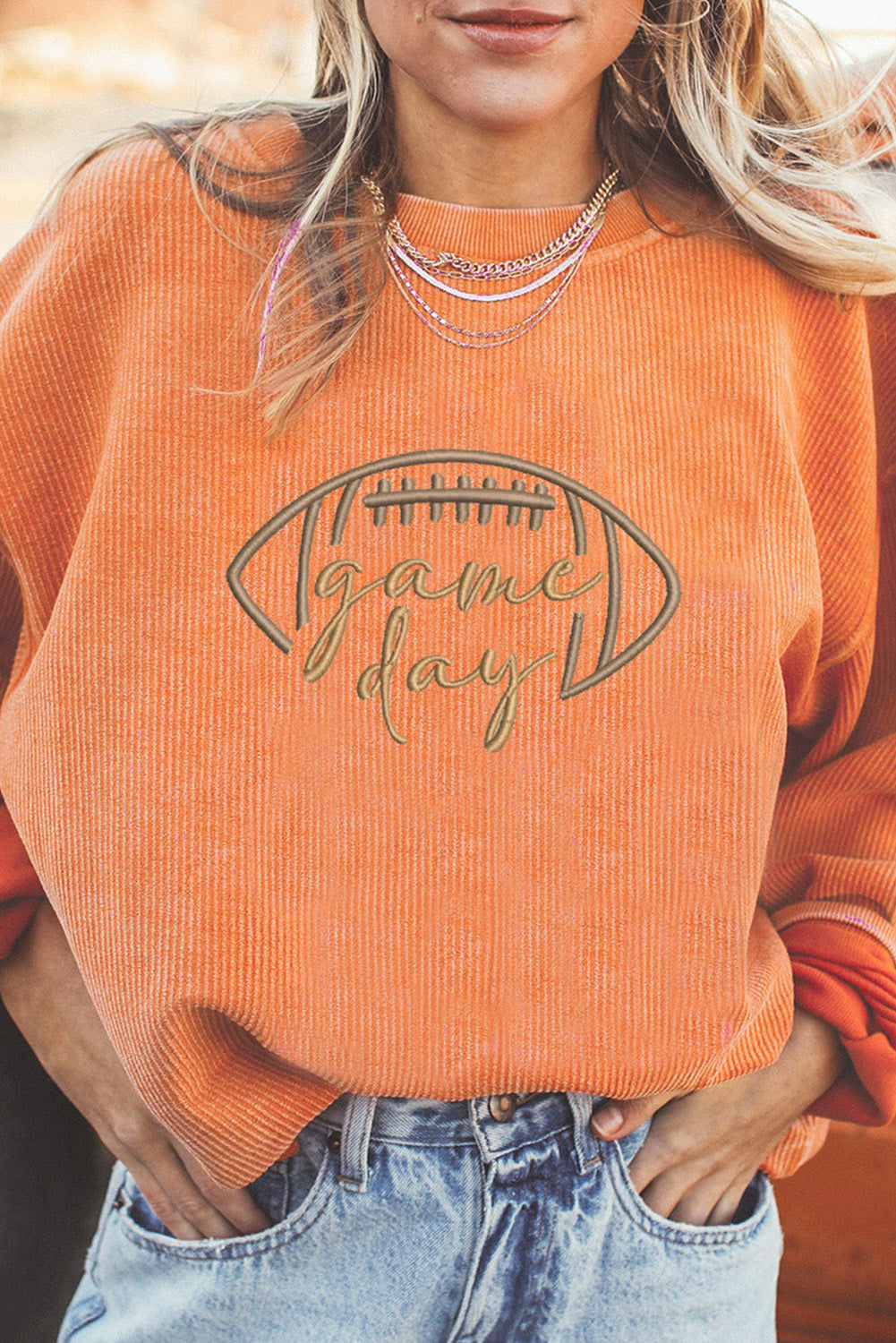 Rugby Game Day Embroidered Corduroy Sweatshirt