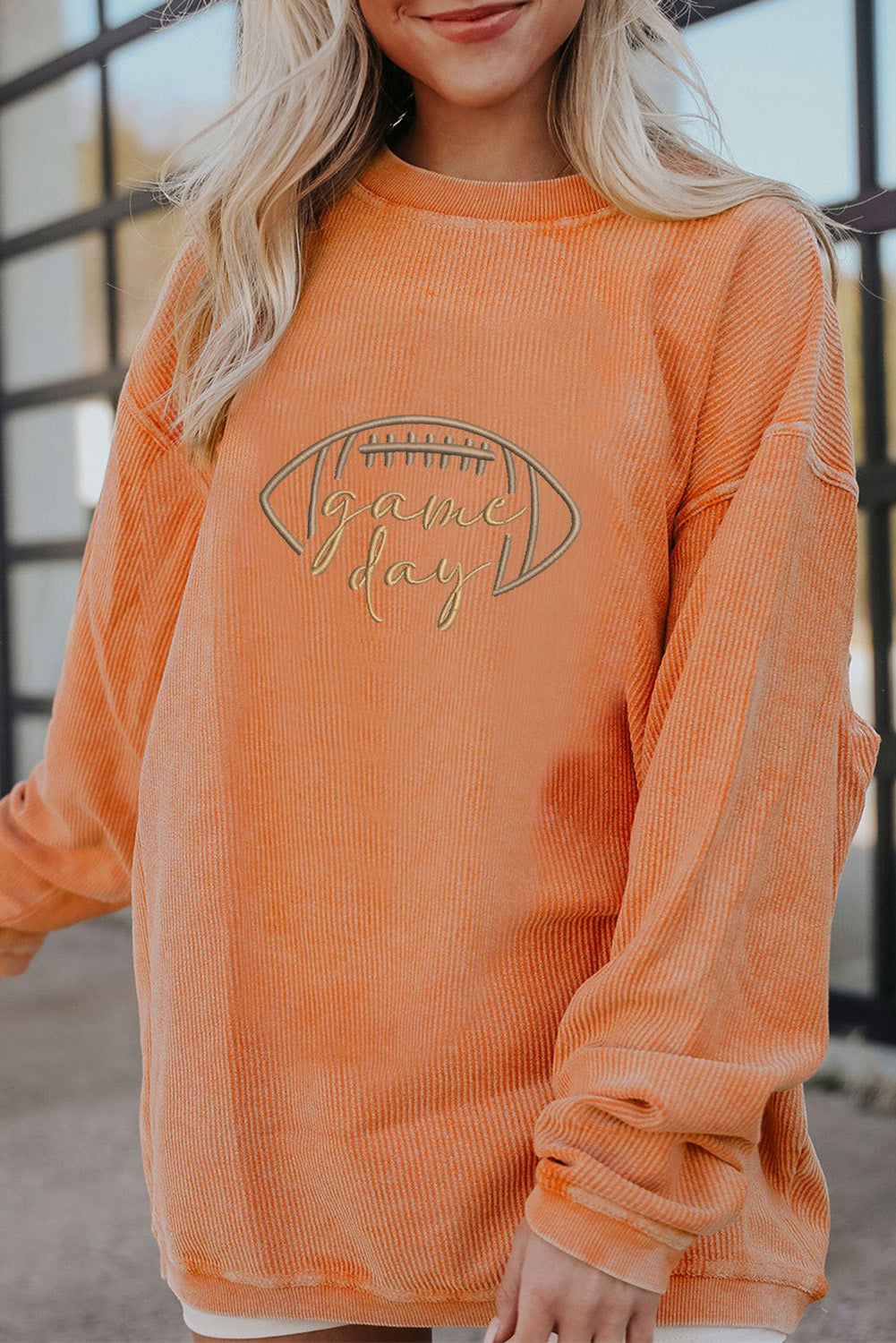 Rugby Game Day Embroidered Corduroy Sweatshirt