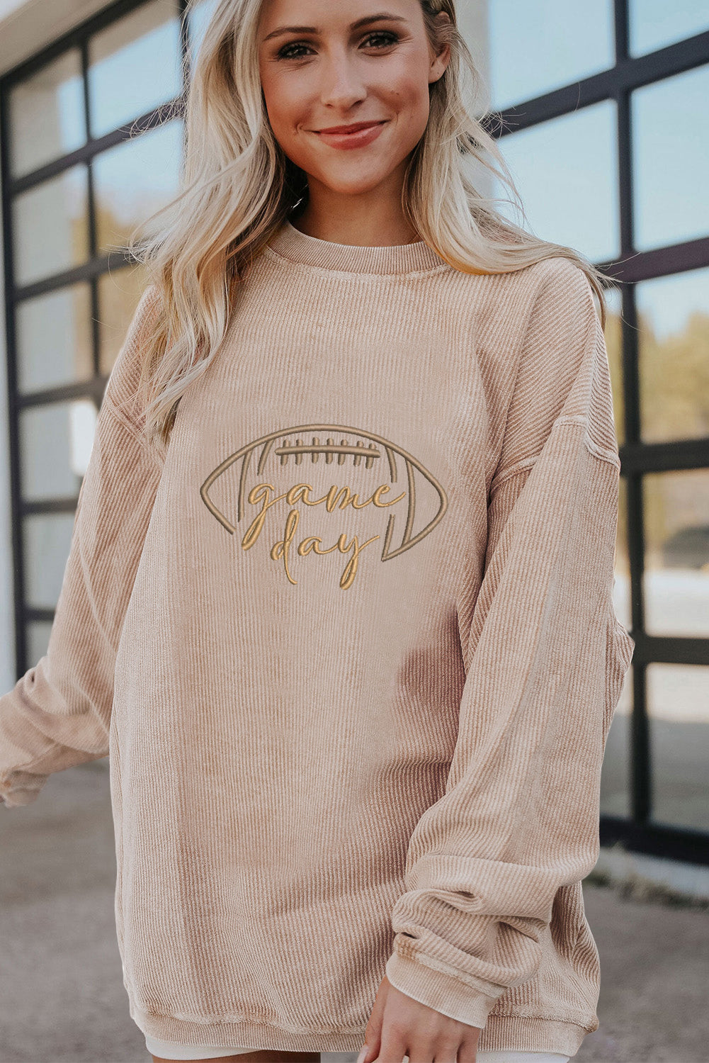 Rugby Game Day Embroidered Corduroy Sweatshirt