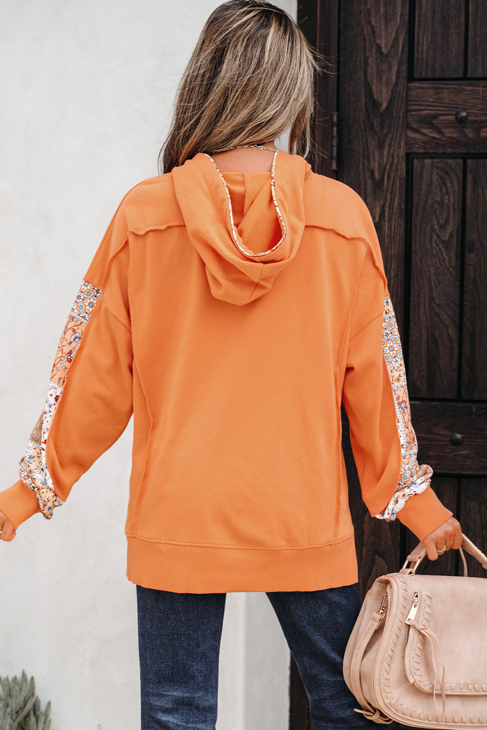 Delicacy Mix Floral Patchwork Side Slit Drawstring Hoodie
