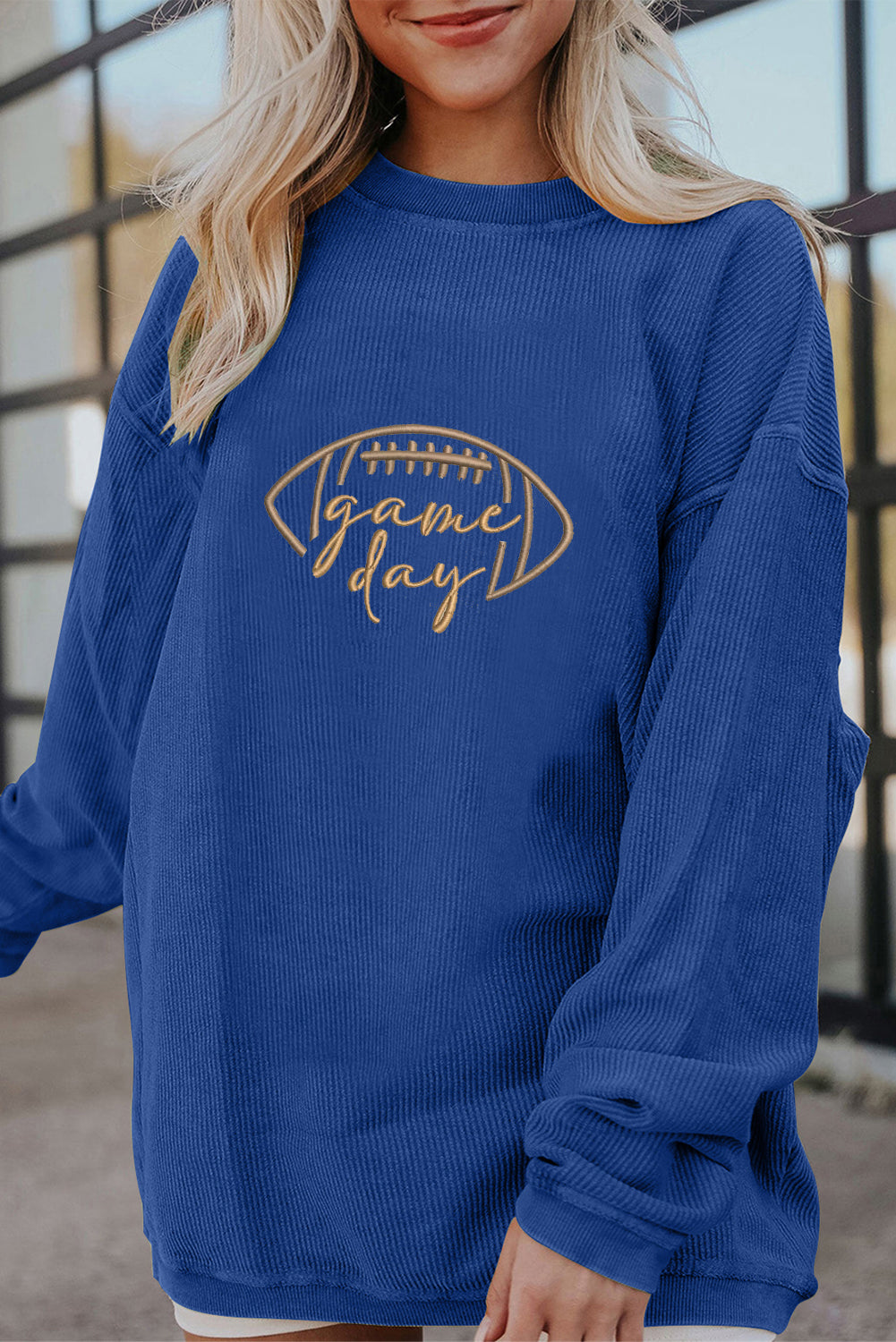 Rugby Game Day Embroidered Corduroy Sweatshirt