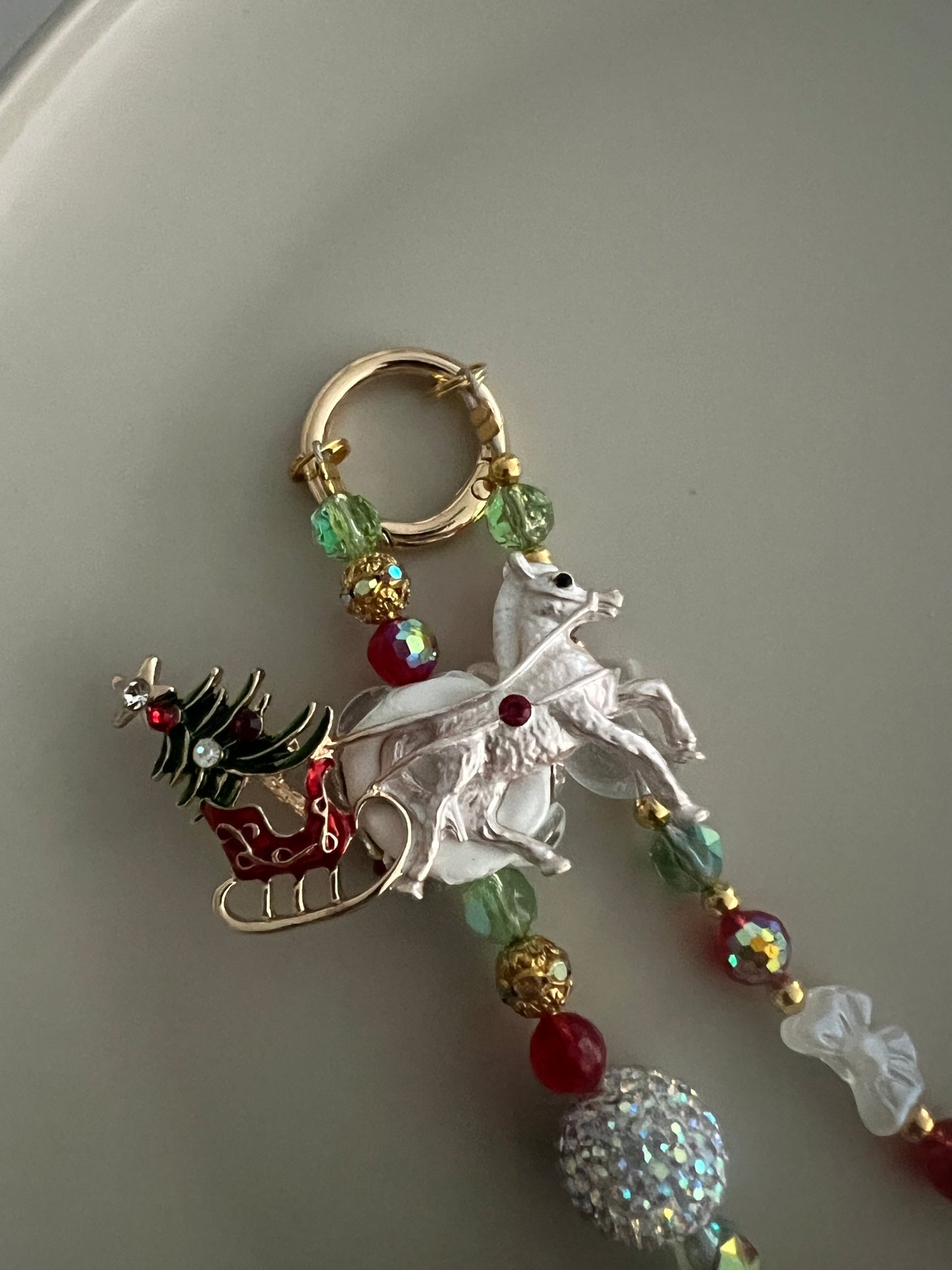 Christmas White Horse Purse Charm