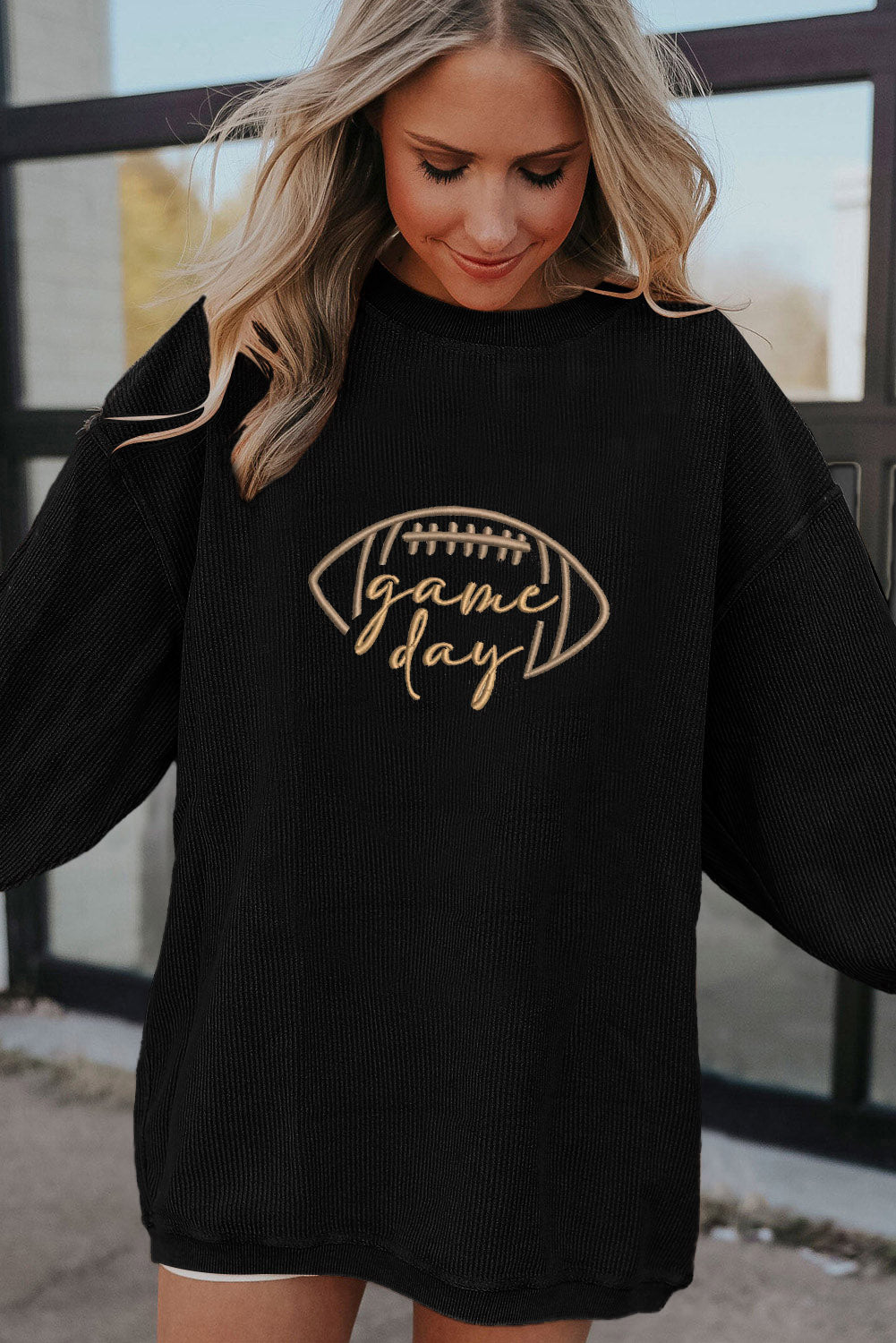 Rugby Game Day Embroidered Corduroy Sweatshirt