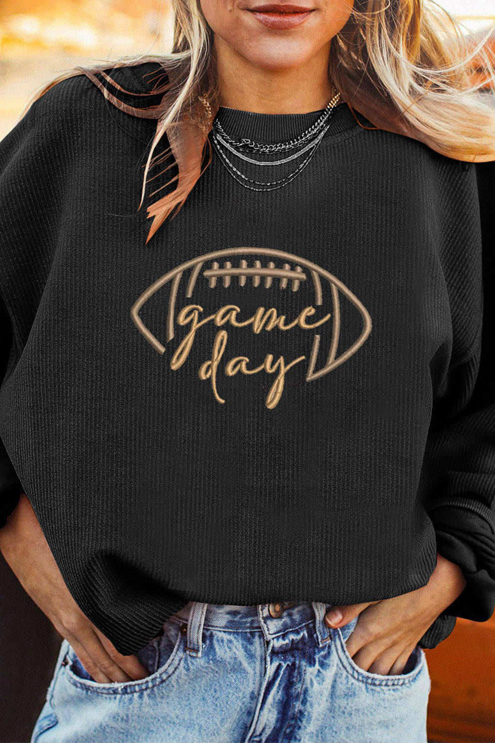 Rugby Game Day Embroidered Corduroy Sweatshirt