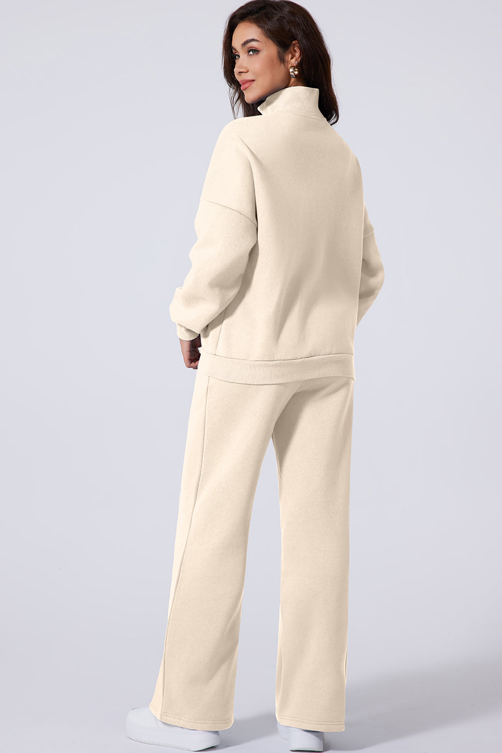 Light Grey Drop Shoulder Zip Up Jacket Drawstring Pants Active 2pcs Set