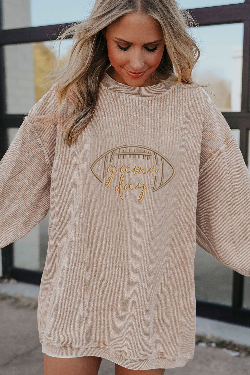 Rugby Game Day Embroidered Corduroy Sweatshirt