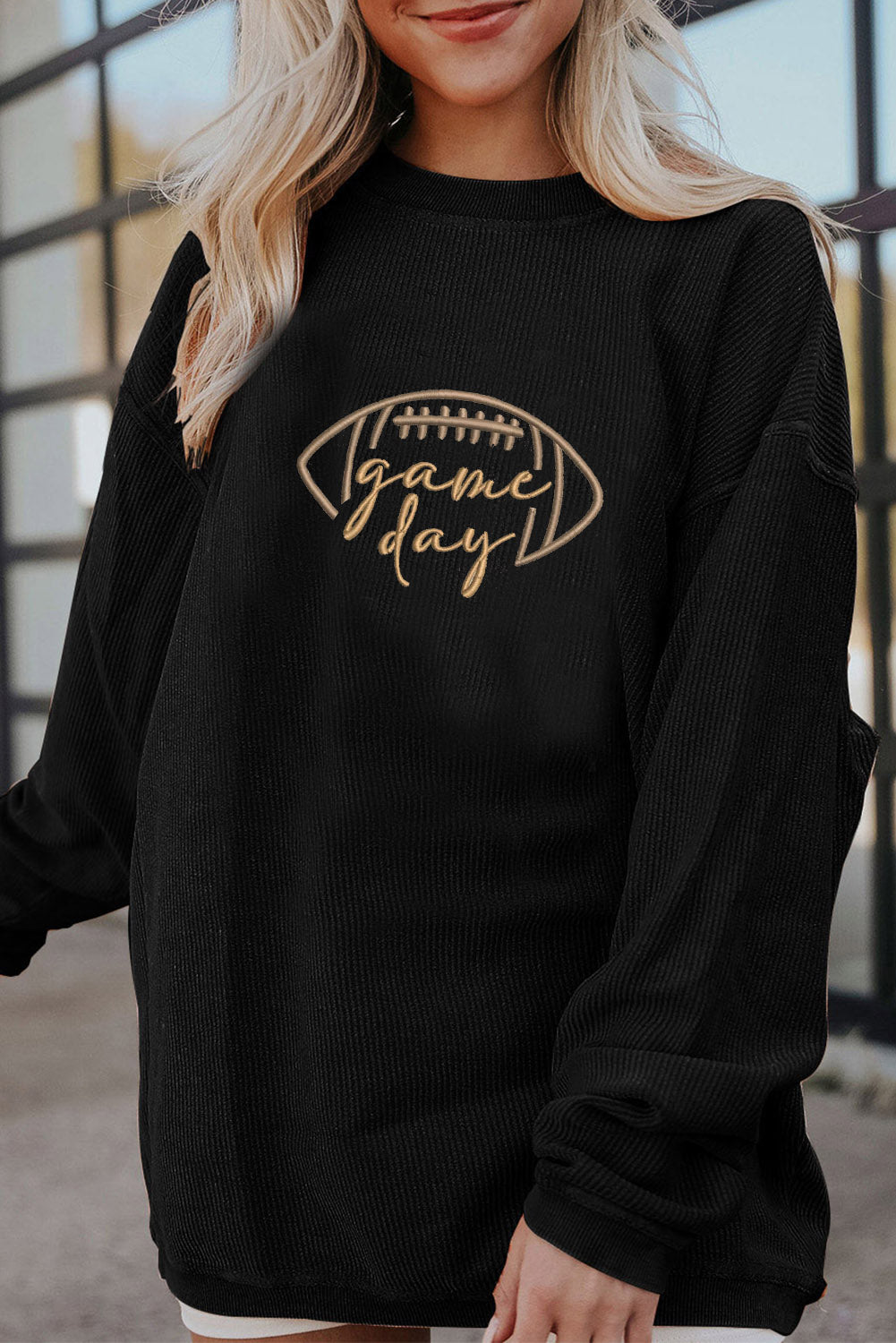 Rugby Game Day Embroidered Corduroy Sweatshirt