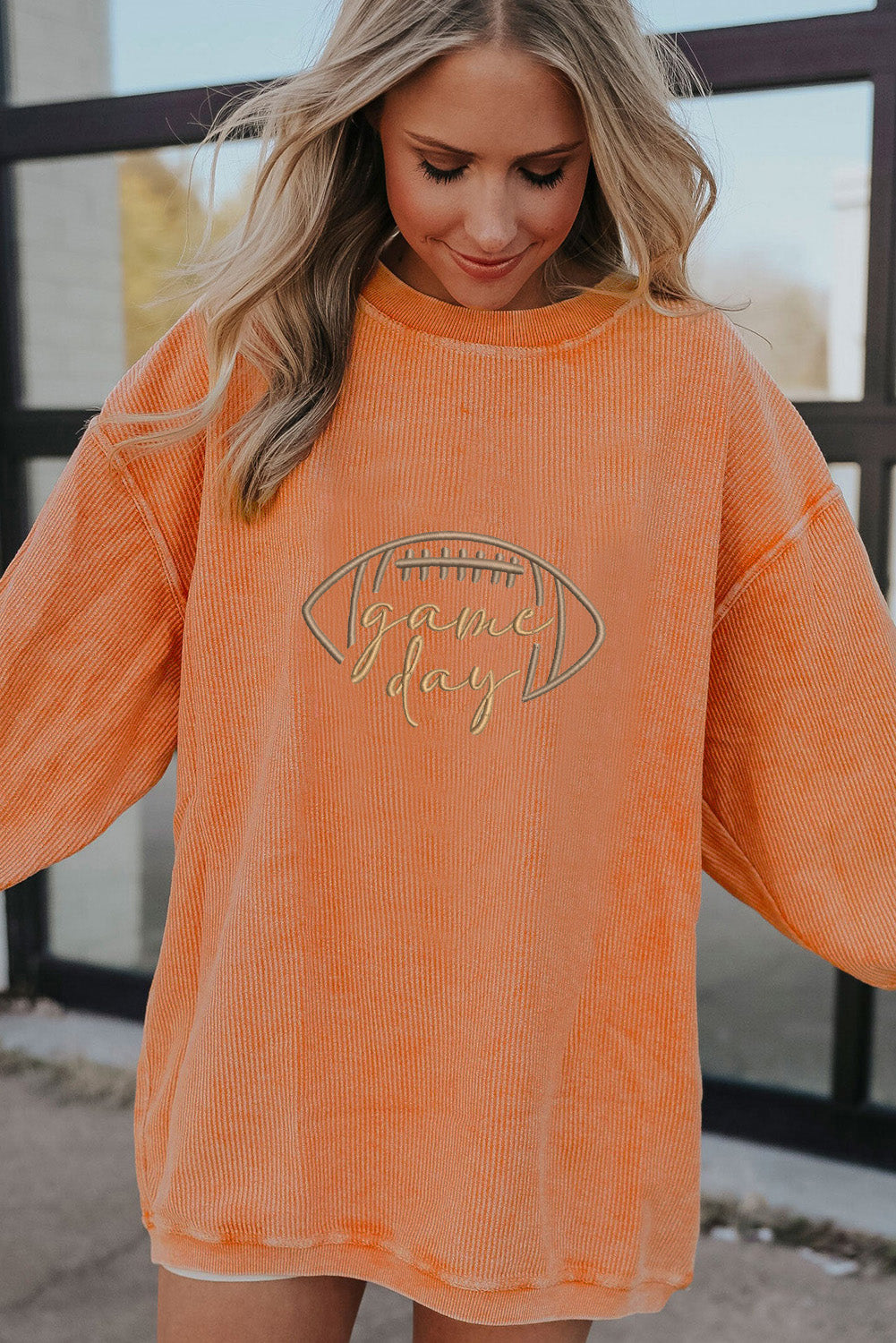 Rugby Game Day Embroidered Corduroy Sweatshirt