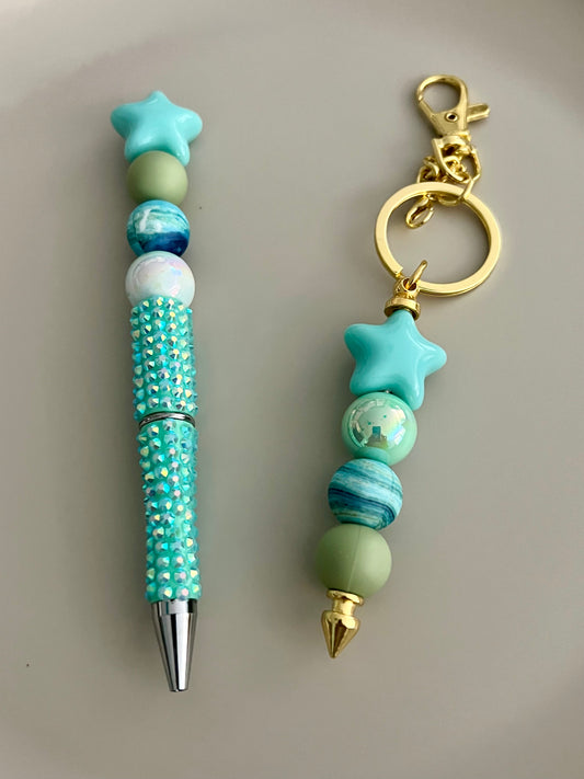 Teal Pen & Keychain Set