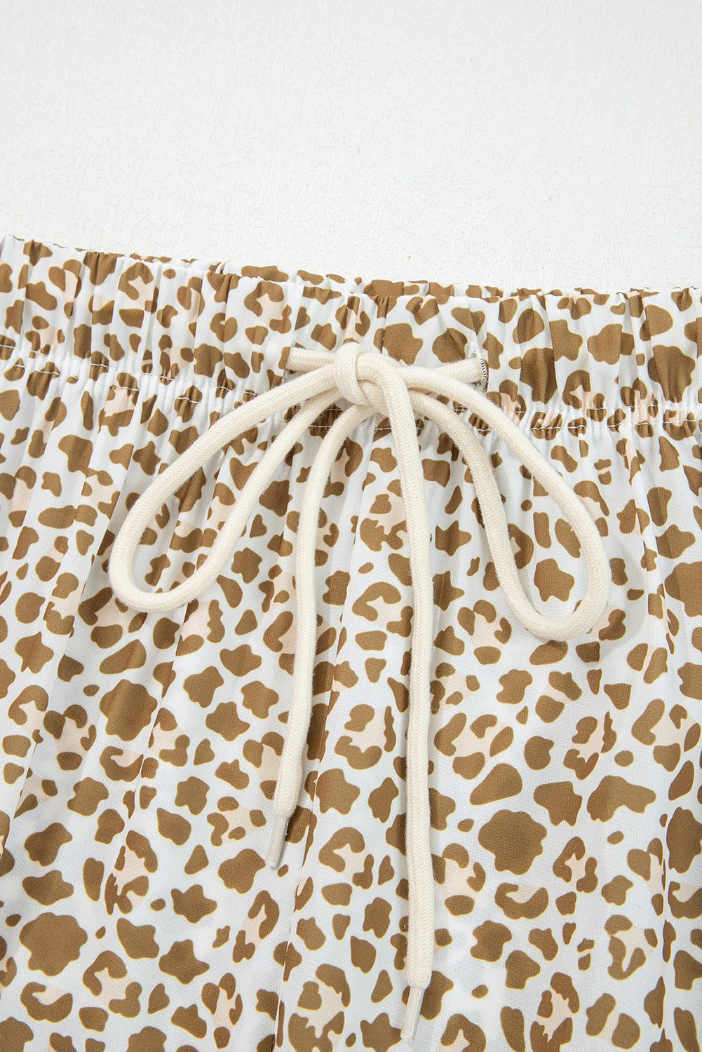 Brown Leopard Drawstring Elastic Waistband Loose Pants