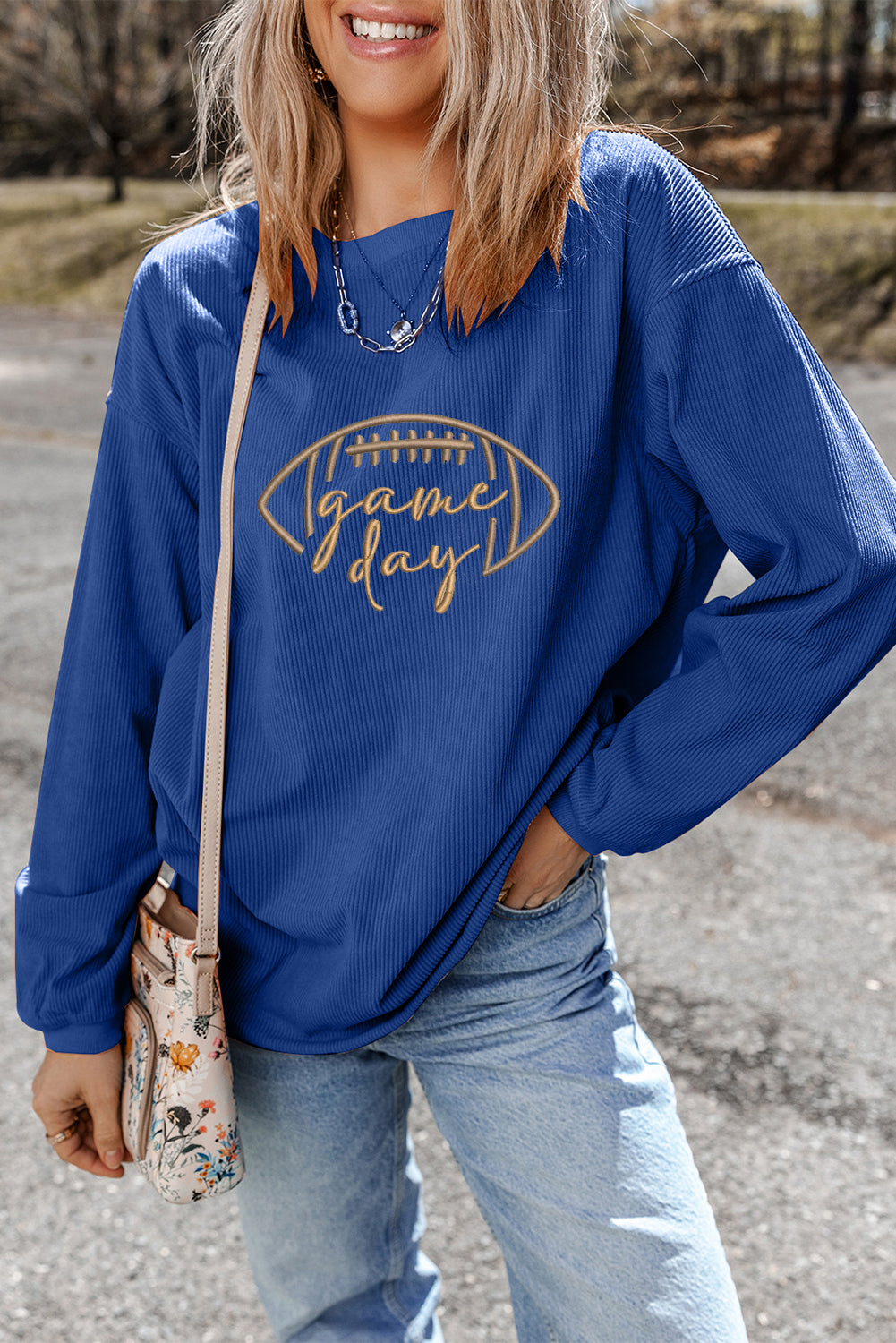 Rugby Game Day Embroidered Corduroy Sweatshirt